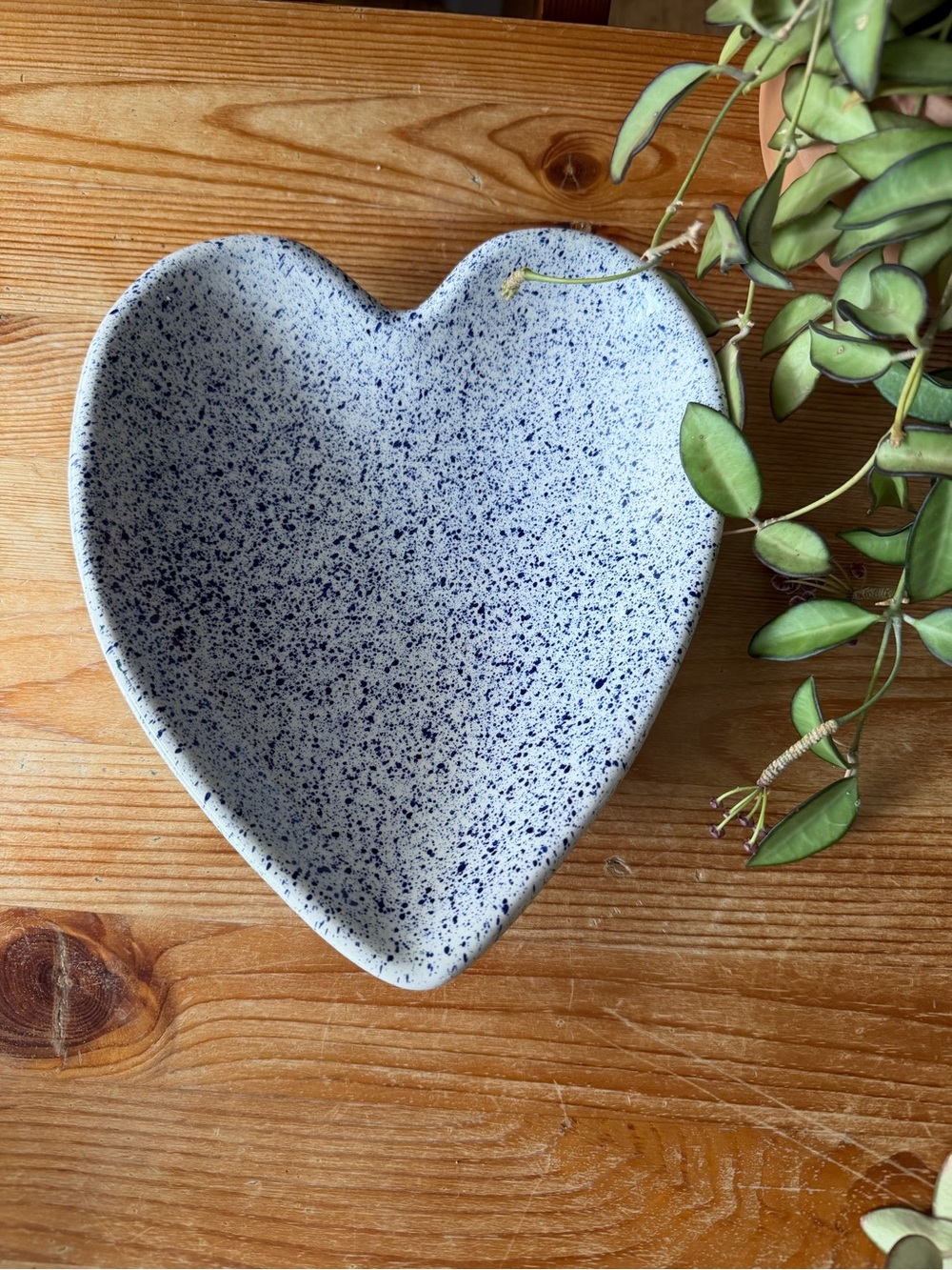 Vintage Speckled Blue Heart Ceramic Dish